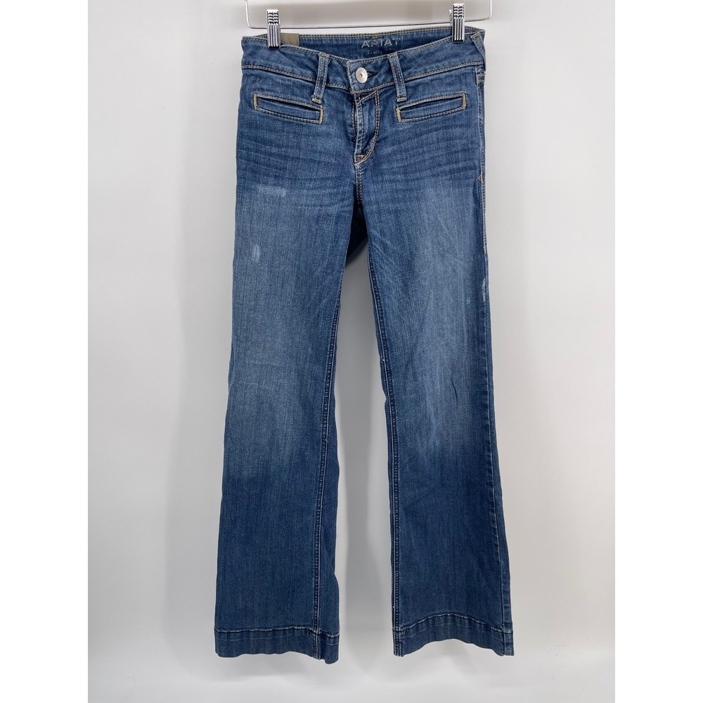 Ariat Trouser Jeans Womens 26R Medium Wash Wide Leg Denim Mid Rise Western
